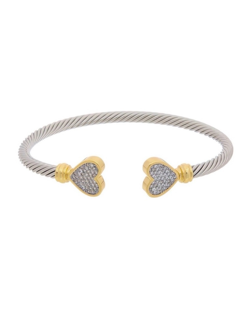Cillamina Two Tone Heart Cuff Bracelet Gold Silver Pavé